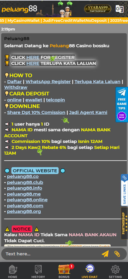 Peluang88 Free Credit - Live Chat - manu8888